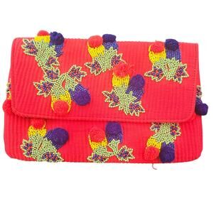 Spice Art Synthetic Red Pom-Pom Seed Bead Clutch Stylish Trend Summer Event